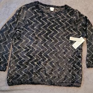 NWT Chico's Black/Gold Eyelash Sweater XL/3